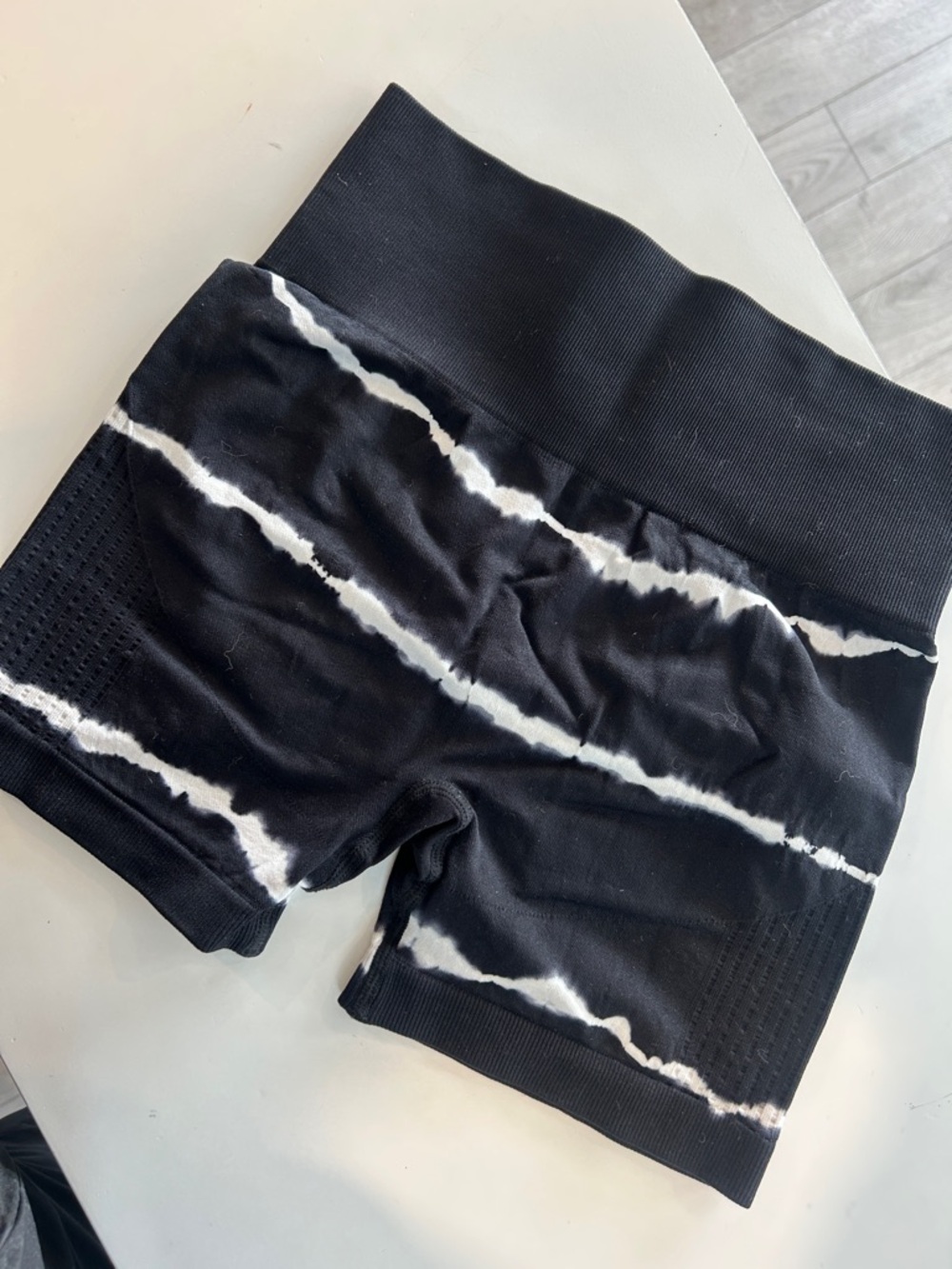 Women's Black Tie-Dye High-Waist Active Shorts